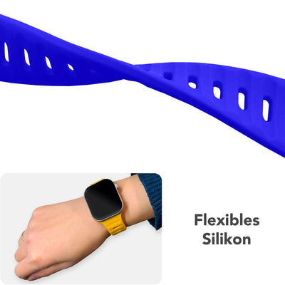 NALIA Motion Silikon Armband kompatibel mit Apple Watch Armband iWatch Series Ultra/SE 10 9 8 7 6 5 4 3 2 1, 42/44/45/46/49mm, Ersatzarmband Sportarmband Steck-Pin Verschluss Tiefblau NALIA Silikon Armband