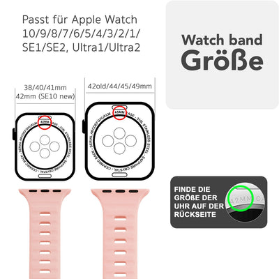 NALIA Motion Silikon Armband kompatibel mit Apple Watch Armband iWatch Series Ultra/SE 10 9 8 7 6 5 4 3 2 1, 42/44/45/46/49mm, Ersatzarmband Sportarmband Steck-Pin Verschluss Zartrosa NALIA Silikon Armband