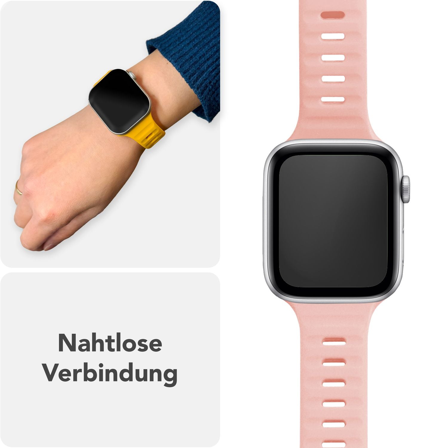 NALIA Motion Armband für Apple Watch Ultra/SE/10/9/8/7/6/5/4/3/2/1, Gehäusegröße 42/44/45/46/49mm, Soft Silikon Ersatz Sportarmband mit Steck-Pin Verschluss Zartrosa NALIA Silikon Armband