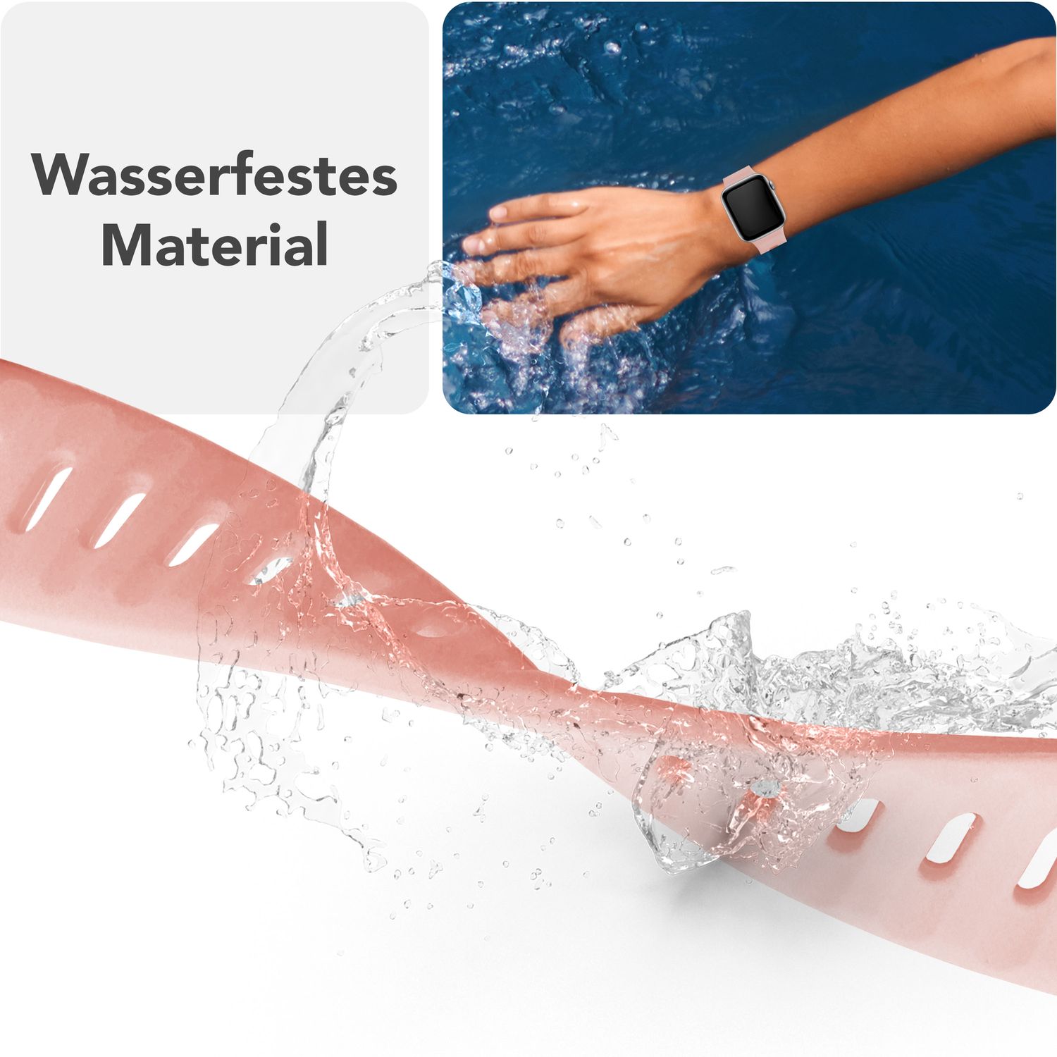 NALIA Motion Armband für Apple Watch Ultra/SE/10/9/8/7/6/5/4/3/2/1, Gehäusegröße 42/44/45/46/49mm, Soft Silikon Ersatz Sportarmband mit Steck-Pin Verschluss Zartrosa NALIA Silikon Armband