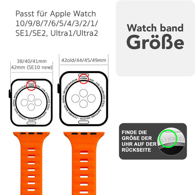 NALIA Motion Silikon Armband kompatibel mit Apple Watch Armband iWatch Series Ultra/SE 10 9 8 7 6 5 4 3 2 1, 42/44/45/46/49mm, Ersatzarmband Sportarmband Steck-Pin Verschluss Neon Orange NALIA Silikon Armband