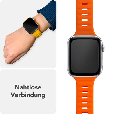 NALIA Motion Silikon Armband kompatibel mit Apple Watch Armband iWatch Series Ultra/SE 10 9 8 7 6 5 4 3 2 1, 42/44/45/46/49mm, Ersatzarmband Sportarmband Steck-Pin Verschluss Neon Orange NALIA Silikon Armband