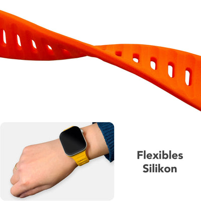 NALIA Motion Silikon Armband kompatibel mit Apple Watch Armband iWatch Series Ultra/SE 10 9 8 7 6 5 4 3 2 1, 42/44/45/46/49mm, Ersatzarmband Sportarmband Steck-Pin Verschluss Neon Orange NALIA Silikon Armband