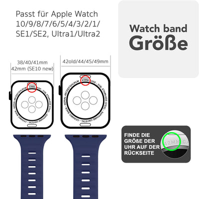 NALIA Motion Silikon Armband kompatibel mit Apple Watch Armband iWatch Series Ultra/SE 10 9 8 7 6 5 4 3 2 1, 42/44/45/46/49mm, Ersatzarmband Sportarmband Steck-Pin Verschluss Marineblau NALIA Silikon Armband