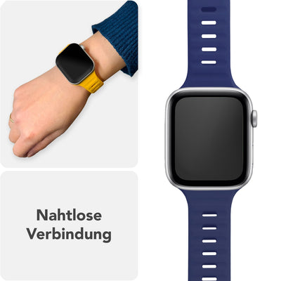 NALIA Motion Silikon Armband kompatibel mit Apple Watch Armband iWatch Series Ultra/SE 10 9 8 7 6 5 4 3 2 1, 42/44/45/46/49mm, Ersatzarmband Sportarmband Steck-Pin Verschluss Marineblau NALIA Silikon Armband