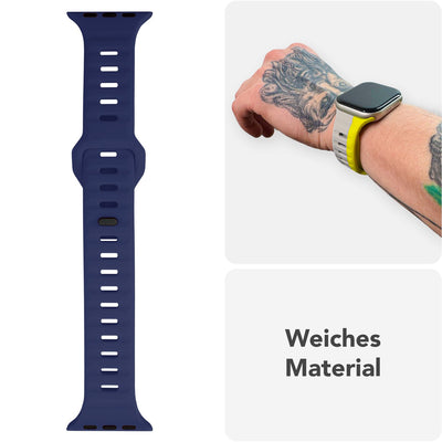 NALIA Motion Silikon Armband kompatibel mit Apple Watch Armband iWatch Series Ultra/SE 10 9 8 7 6 5 4 3 2 1, 42/44/45/46/49mm, Ersatzarmband Sportarmband Steck-Pin Verschluss Marineblau NALIA Silikon Armband