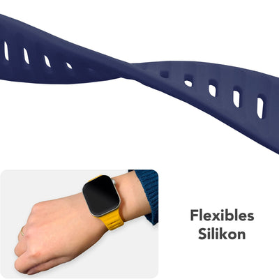 NALIA Motion Silikon Armband kompatibel mit Apple Watch Armband iWatch Series Ultra/SE 10 9 8 7 6 5 4 3 2 1, 42/44/45/46/49mm, Ersatzarmband Sportarmband Steck-Pin Verschluss Marineblau NALIA Silikon Armband