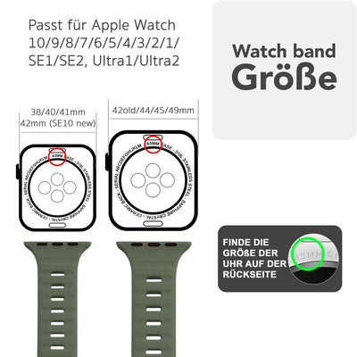 NALIA Motion Silikon Armband kompatibel mit Apple Watch Armband iWatch Series Ultra/SE 10 9 8 7 6 5 4 3 2 1, 42/44/45/46/49mm, Ersatzarmband Sportarmband Steck-Pin Verschluss Moosgrün NALIA Silikon Armband