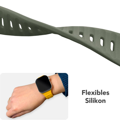 NALIA Motion Silikon Armband kompatibel mit Apple Watch Armband iWatch Series Ultra/SE 10 9 8 7 6 5 4 3 2 1, 42/44/45/46/49mm, Ersatzarmband Sportarmband Steck-Pin Verschluss Moosgrün NALIA Silikon Armband