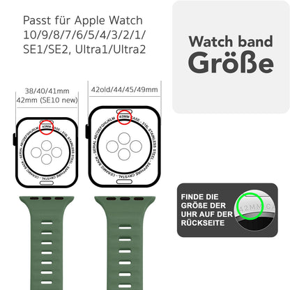 NALIA Motion Armband für Apple Watch Ultra/SE/10/9/8/7/6/5/4/3/2/1, Gehäusegröße 42/44/45/46/49mm, Soft Silikon Ersatz Sportarmband mit Steck-Pin Verschluss Military Grün NALIA Silikon Armband