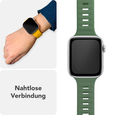 NALIA Motion Silikon Armband kompatibel mit Apple Watch Armband iWatch Series Ultra/SE 10 9 8 7 6 5 4 3 2 1, 42/44/45/46/49mm, Ersatzarmband Sportarmband Steck-Pin Verschluss Military Grün NALIA Silikon Armband