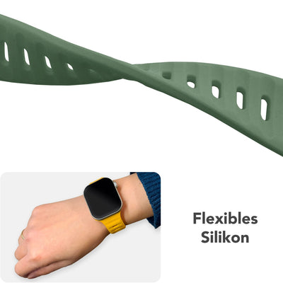 NALIA Motion Silikon Armband kompatibel mit Apple Watch Armband iWatch Series Ultra/SE 10 9 8 7 6 5 4 3 2 1, 42/44/45/46/49mm, Ersatzarmband Sportarmband Steck-Pin Verschluss Military Grün NALIA Silikon Armband
