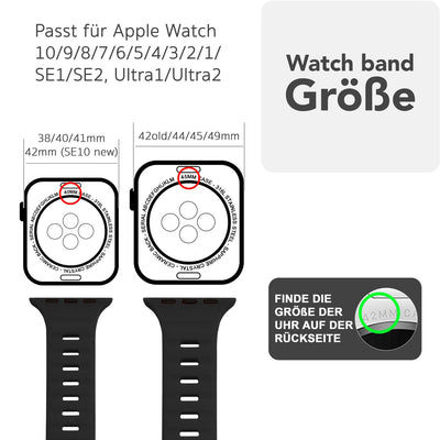 NALIA Motion Silikon Armband kompatibel mit Apple Watch Armband iWatch Series Ultra/SE 10 9 8 7 6 5 4 3 2 1, 42/44/45/46/49mm, Ersatzarmband Sportarmband Steck-Pin Verschluss Tiefschwarz NALIA Silikon Armband
