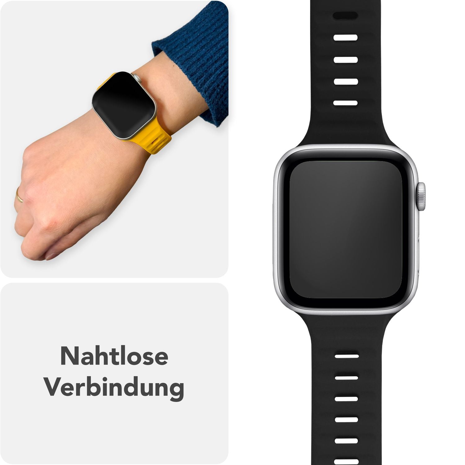 NALIA Motion Armband für Apple Watch Ultra/SE/10/9/8/7/6/5/4/3/2/1, Gehäusegröße 42/44/45/46/49mm, Soft Silikon Ersatz Sportarmband mit Steck-Pin Verschluss Tiefschwarz NALIA Silikon Armband