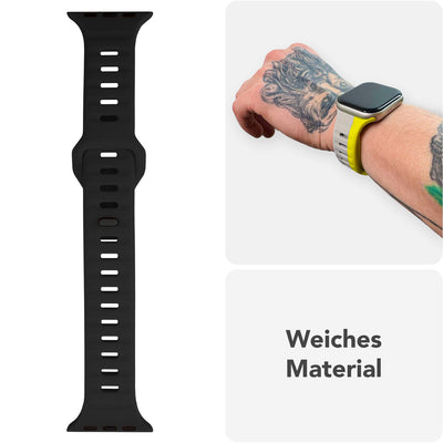 NALIA Motion Silikon Armband kompatibel mit Apple Watch Armband iWatch Series Ultra/SE 10 9 8 7 6 5 4 3 2 1, 42/44/45/46/49mm, Ersatzarmband Sportarmband Steck-Pin Verschluss Tiefschwarz NALIA Silikon Armband