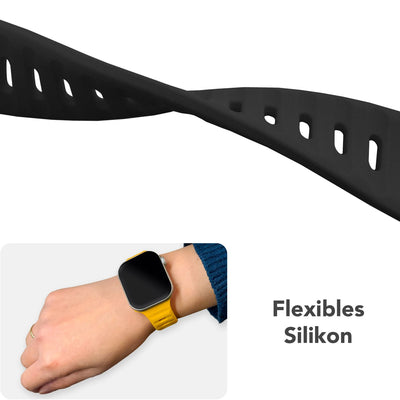 NALIA Motion Silikon Armband kompatibel mit Apple Watch Armband iWatch Series Ultra/SE 10 9 8 7 6 5 4 3 2 1, 42/44/45/46/49mm, Ersatzarmband Sportarmband Steck-Pin Verschluss Tiefschwarz NALIA Silikon Armband