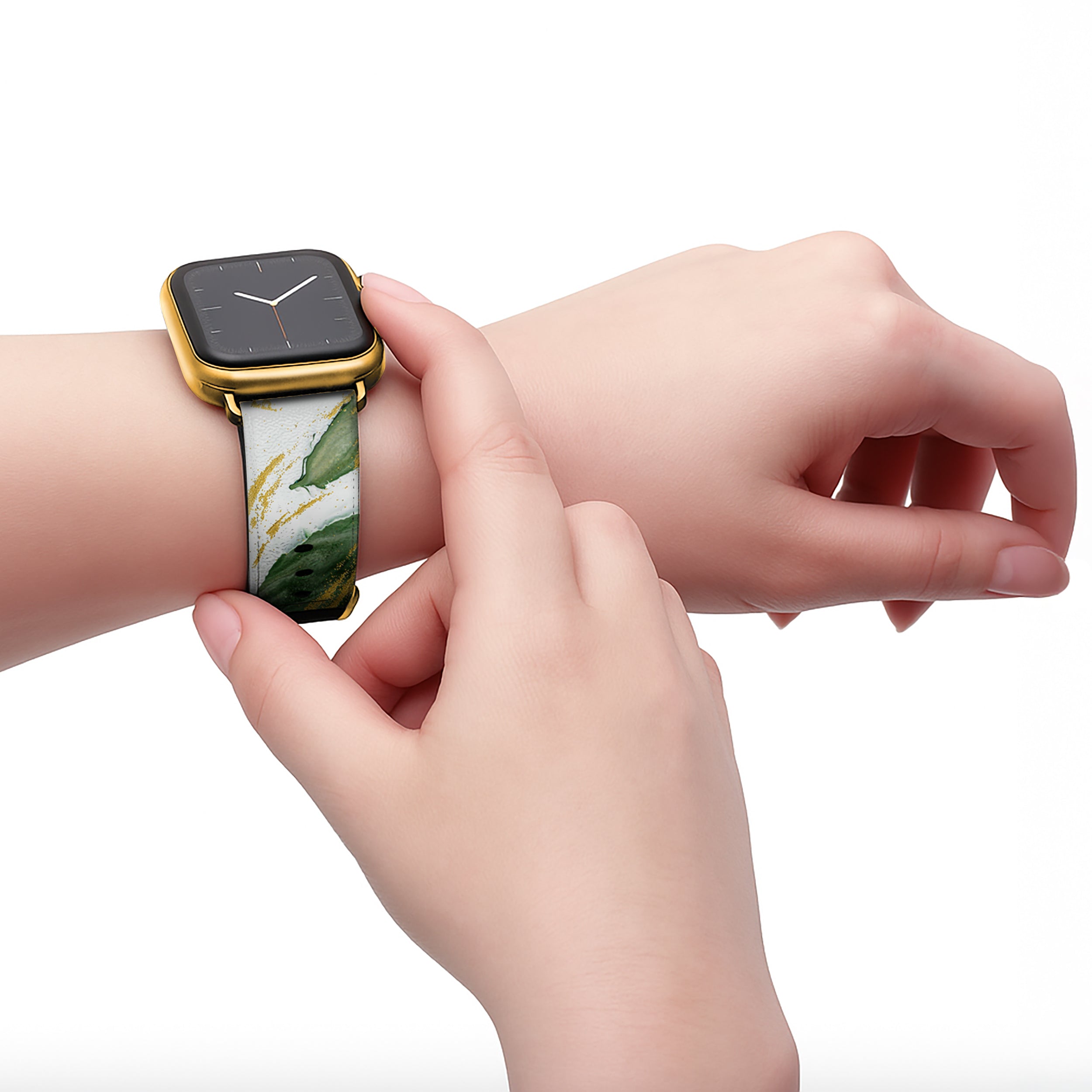 Emerald - Apple Watch Armband 44-49mm & 42 (Serie 1-3) 44-49mm & 42 (Serie 1-3) Matt Gold NALIA Kunstleder Armband