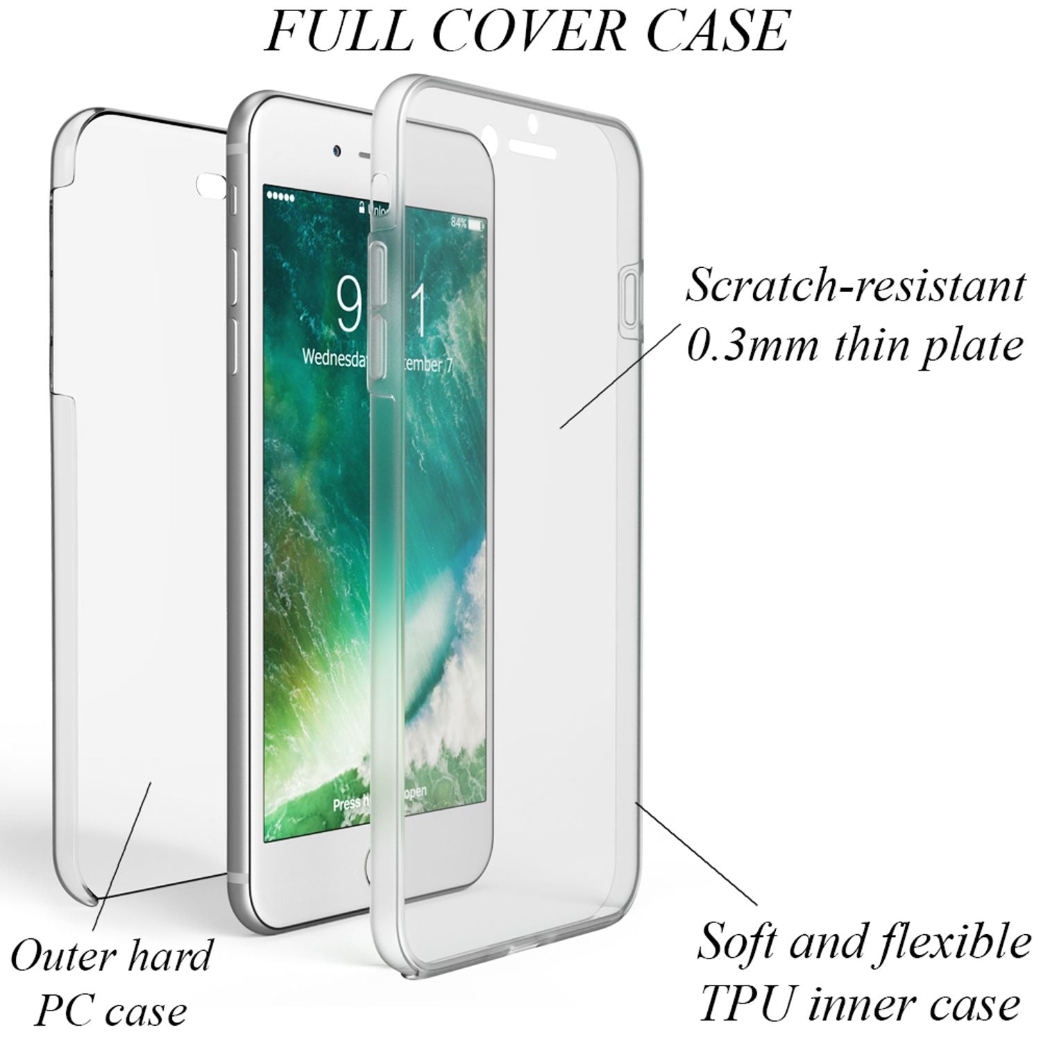 NALIA 360 Grad Handy Hülle für Apple iPhone 8 Plus / 7 Plus, Full Cover Case Transparent NALIA Transparente Hülle