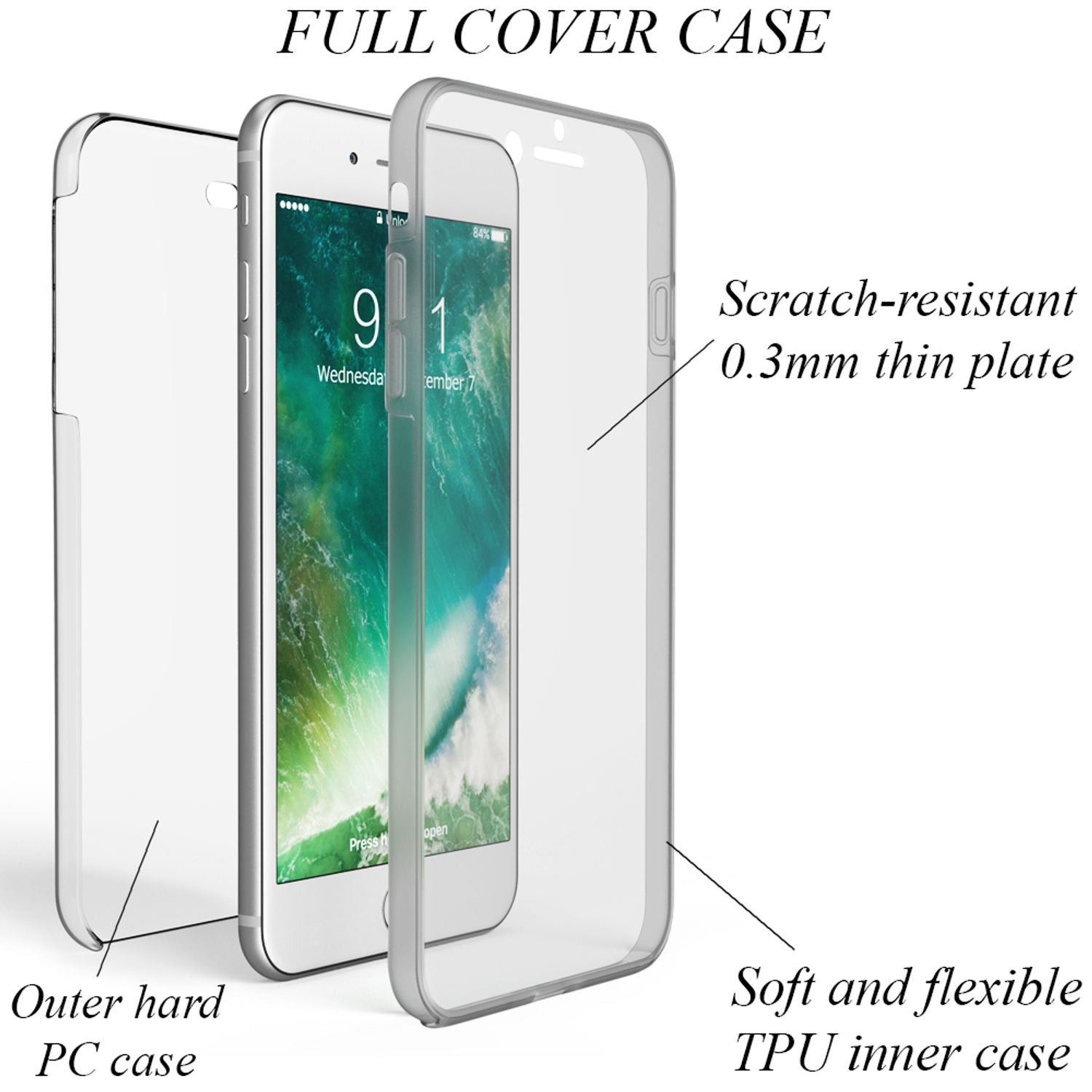 NALIA 360 Grad Handy Hülle für Apple iPhone 8 Plus / 7 Plus, Full Cover Case Transparent NALIA Transparente Hülle