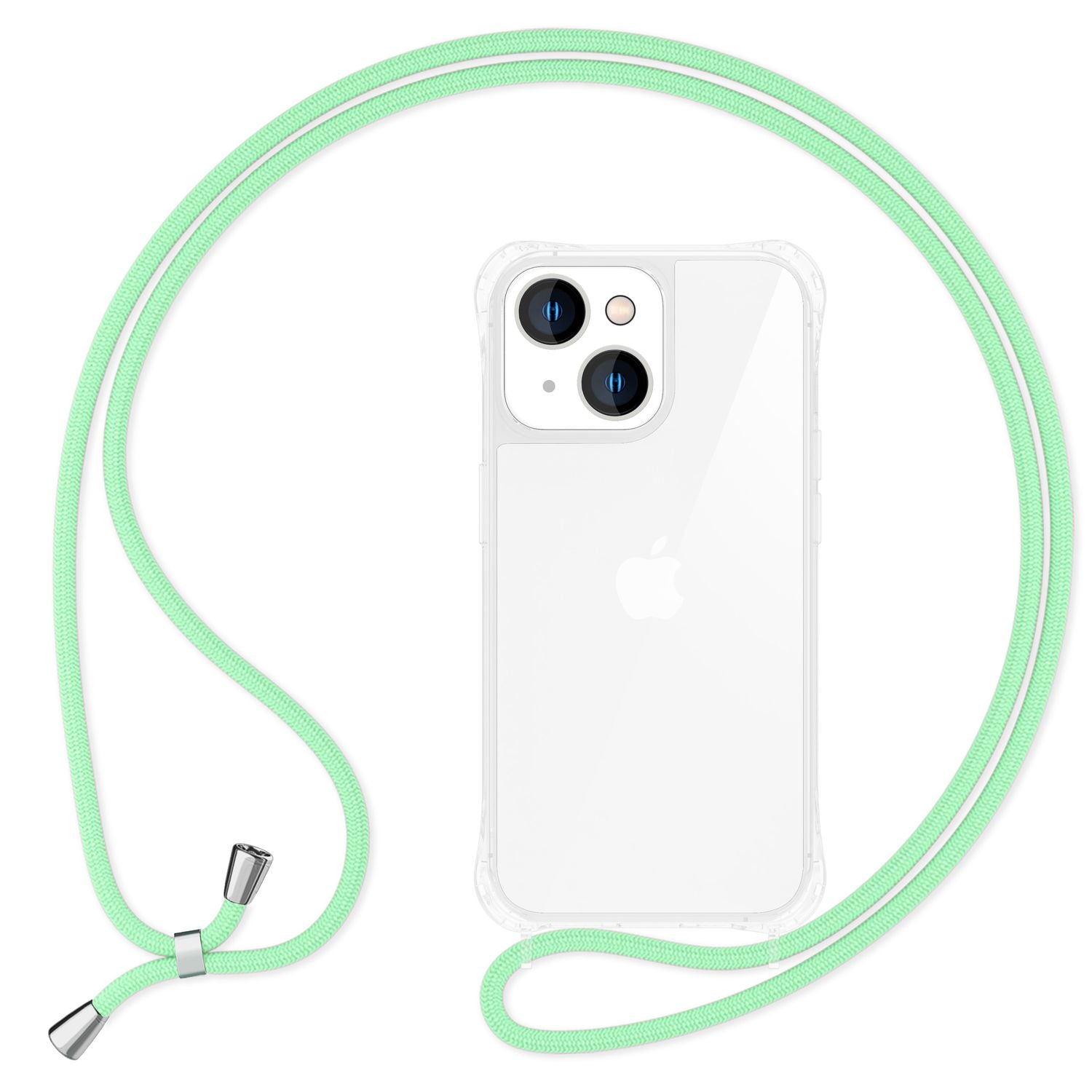 Transparente Handy-Hülle mit Kette, türkis, für Apple iPhone 14