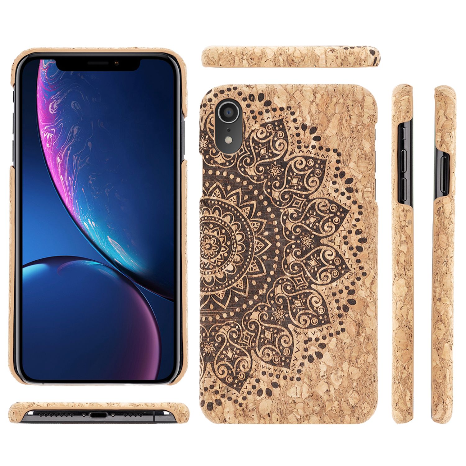 NALIA Kork Hülle für iPhone XR, Handyhülle Natur Holz Look Handy Tasche Cover NALIA