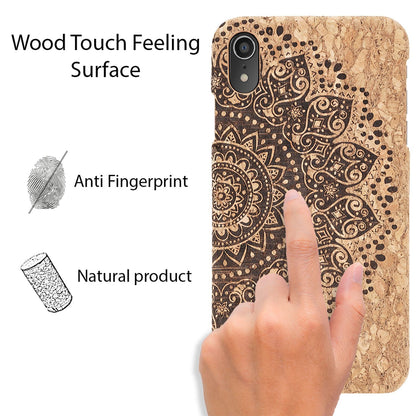 NALIA Kork Hülle für iPhone XR, Handyhülle Natur Holz Look Handy Tasche Cover Cork Pattern NALIA