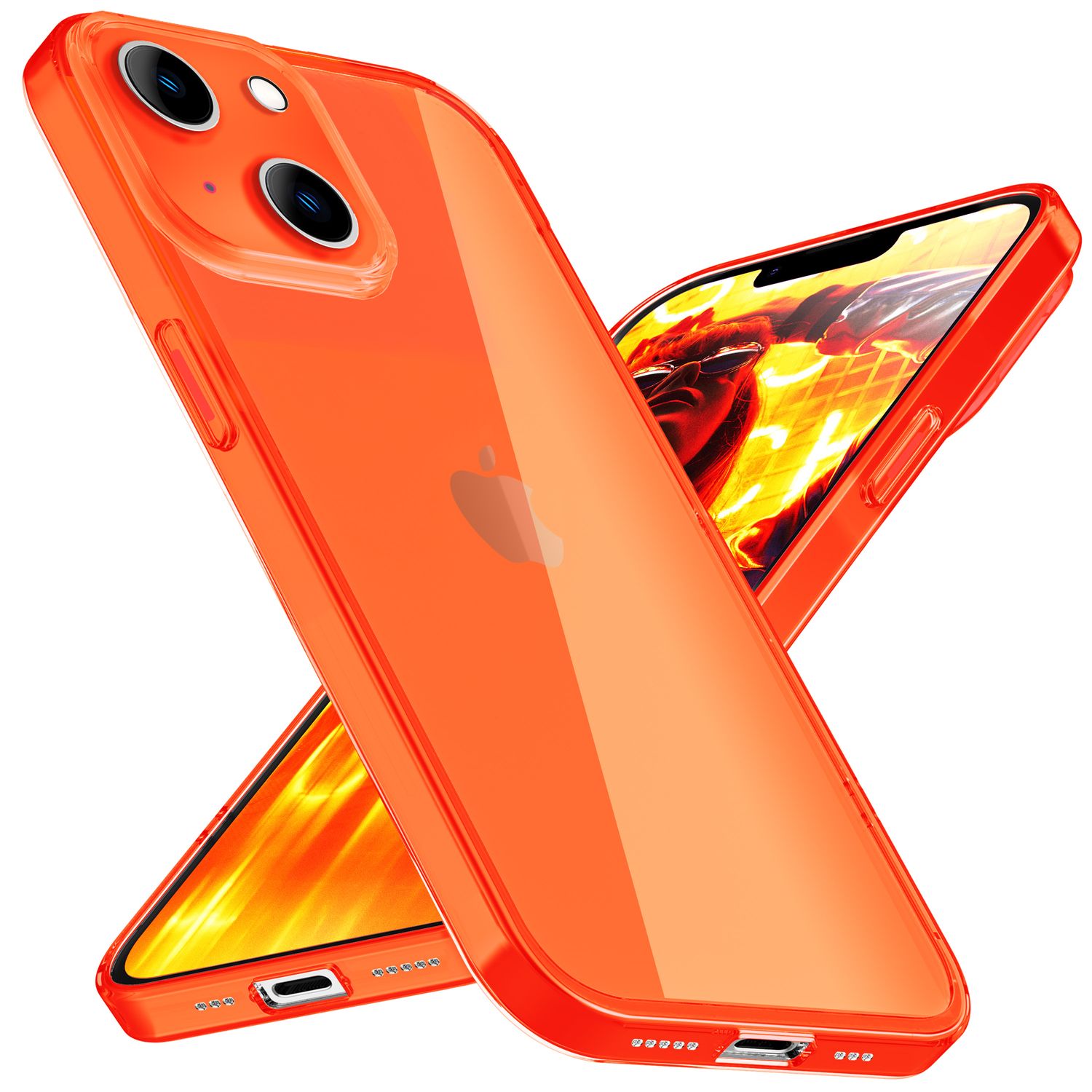 Orange Neon Hülle, Klar Transparent Case für iPhone 15 Serie