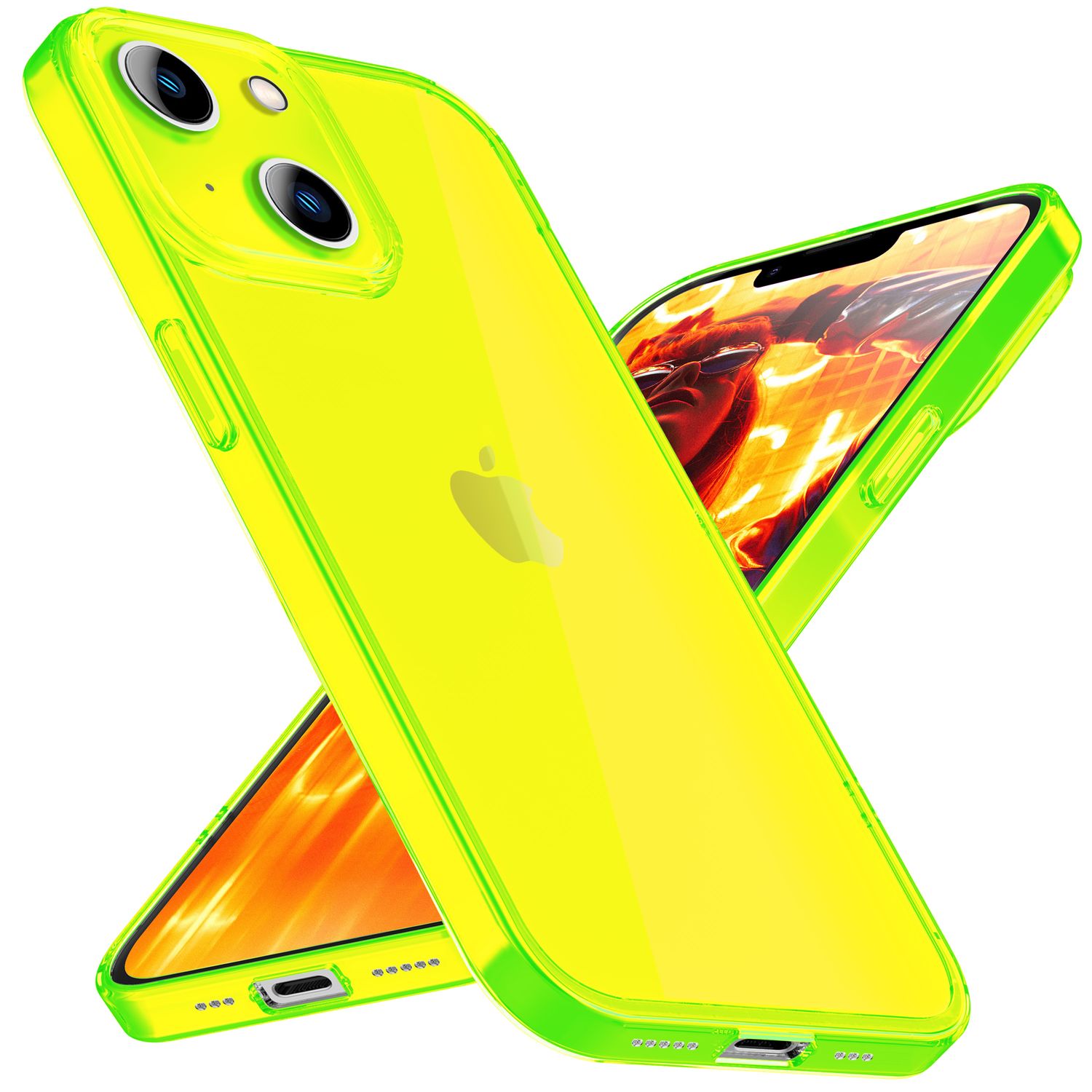 Gelbe Neon Hülle, Klar Transparent Case für iPhone 15 Serie