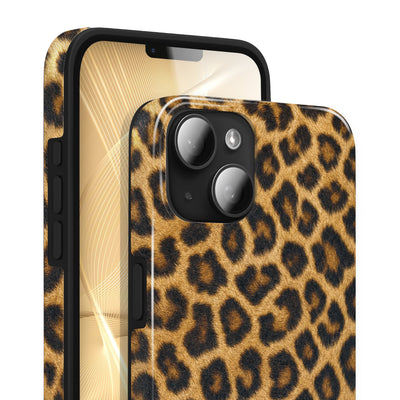 Leona iPhone 15 Plus Hülle mit Leopardenmuster, Vorderseite und Rückseite mit Kamera