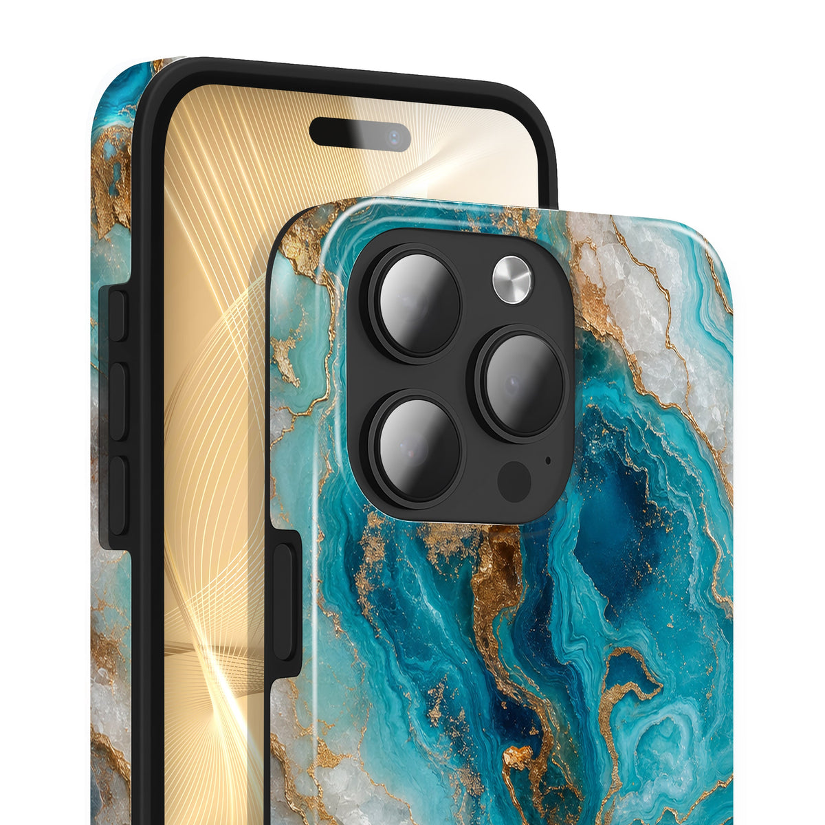 Riviera iPhone 12 Pro Hülle mit Marmoroptik, Vorderseite und Rückseite mit Kamera