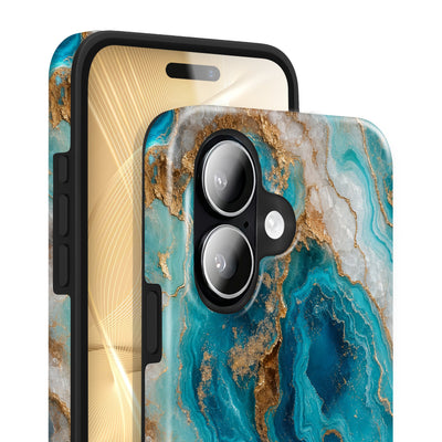 Riviera iPhone 16 Hülle mit Marmoroptik, Vorderseite und Rückseite mit Kamera