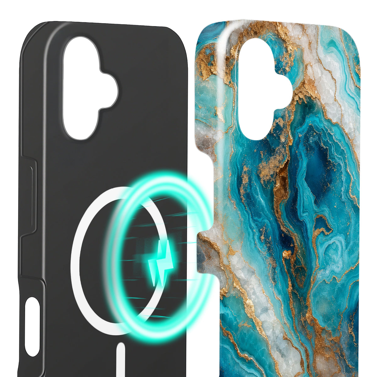 Riviera iPhone 16 Hülle mit Marmoroptik, Innenseite mit Magnetring, kompatibel mit MagSafe-Zubehör