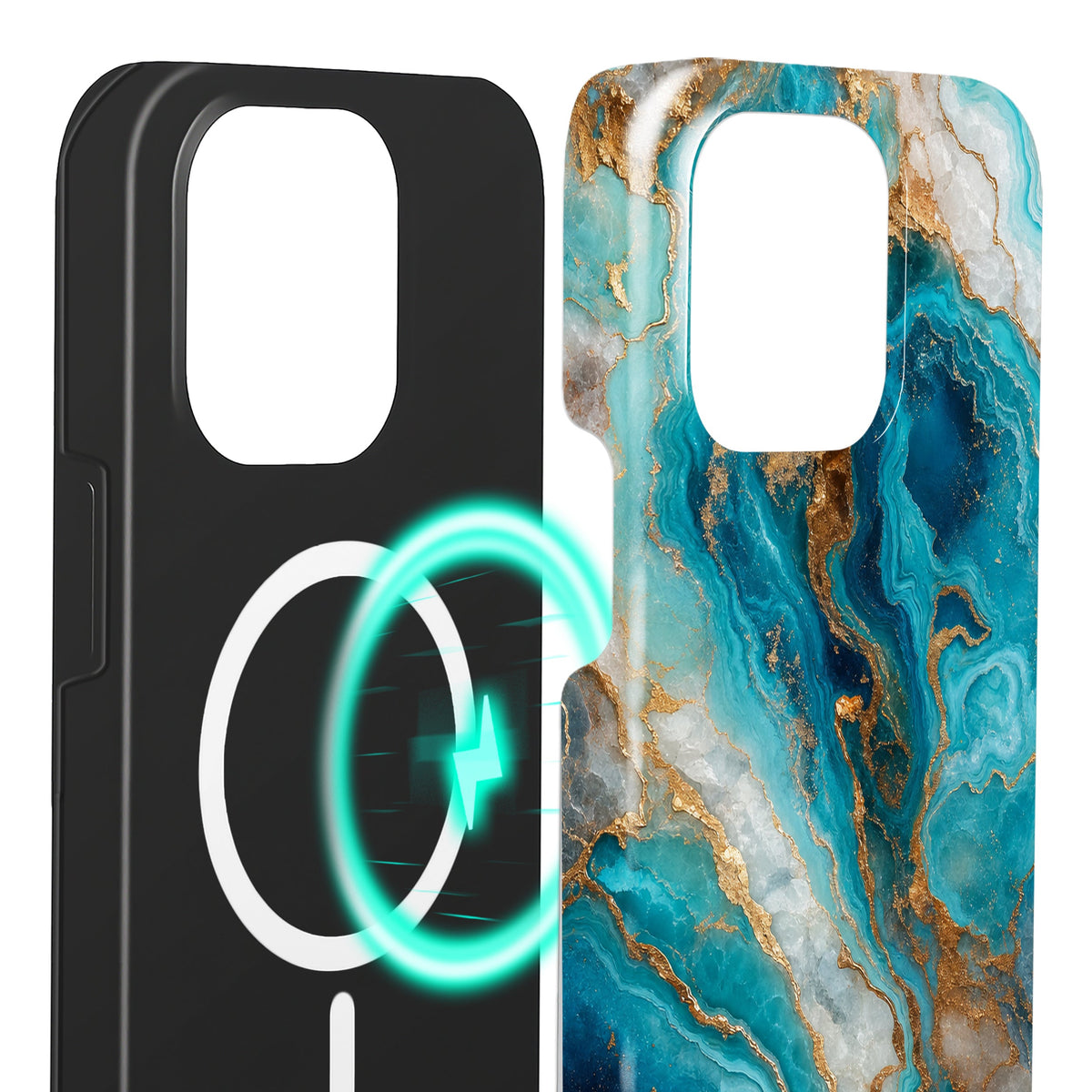 Riviera iPhone 15 Pro Max Hülle mit Marmoroptik, Innenseite mit Magnetring, kompatibel mit MagSafe-Zubehör