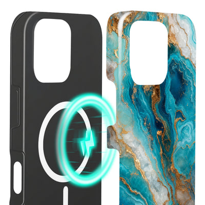 Riviera iPhone 16 Pro Hülle mit Marmoroptik, Innenseite mit Magnetring, kompatibel mit MagSafe-Zubehör