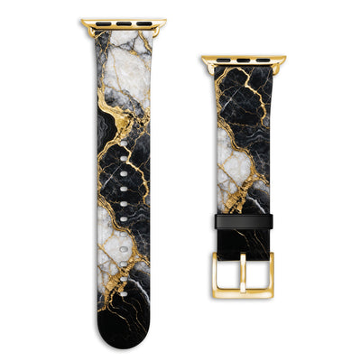 Obsidian - Apple Watch Armband 44/45/46/49mm 44 45 46 49mm Matt Gold NALIA Kunstleder Armband
