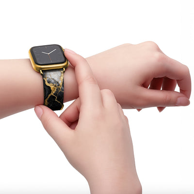 Obsidian - Apple Watch Armband 44/45/46/49mm 44 45 46 49mm Matt Gold NALIA Kunstleder Armband