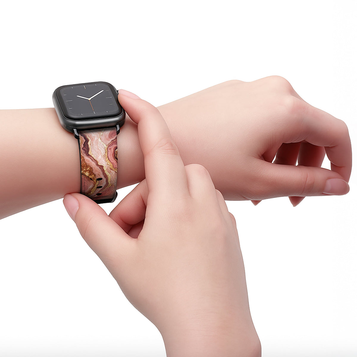 Rosenquarz - Apple Watch Armband 38/40/41/42mm 38 40 41 42mm Matt Schwarz NALIA Kunstleder Armband