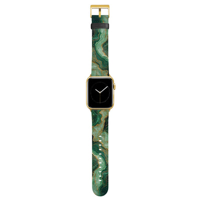 Malachit - Apple Watch Armband 44/45/46/49mm 44 45 46 49mm Matt Gold NALIA Kunstleder Armband