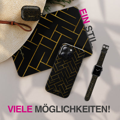 Noir - Apple Watch Armband 44-49mm & 42 (Serie 1-3) 44-49mm & 42 (Serie 1-3) Matt Gold NALIA Kunstleder Armband