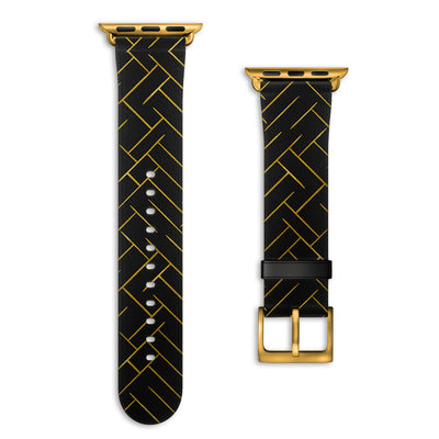 Noir - Apple Watch Armband 44-49mm & 42 (Serie 1-3) 44-49mm & 42 (Serie 1-3) Matt Gold NALIA Kunstleder Armband