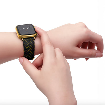 Noir - Apple Watch Armband 38-41mm & 42 (Serie 10-11) 38-41mm & 42 (Serie 10-11) Matt Gold NALIA Kunstleder Armband