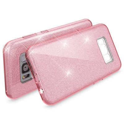 NALIA Glitzerhülle für Samsung Galaxy S8 Plus – Funkelnder Glitzer-Look & Grip – SHINEPOP (Silikon Case) – Marke aus Berlin Pink NALIA Protective Hülle