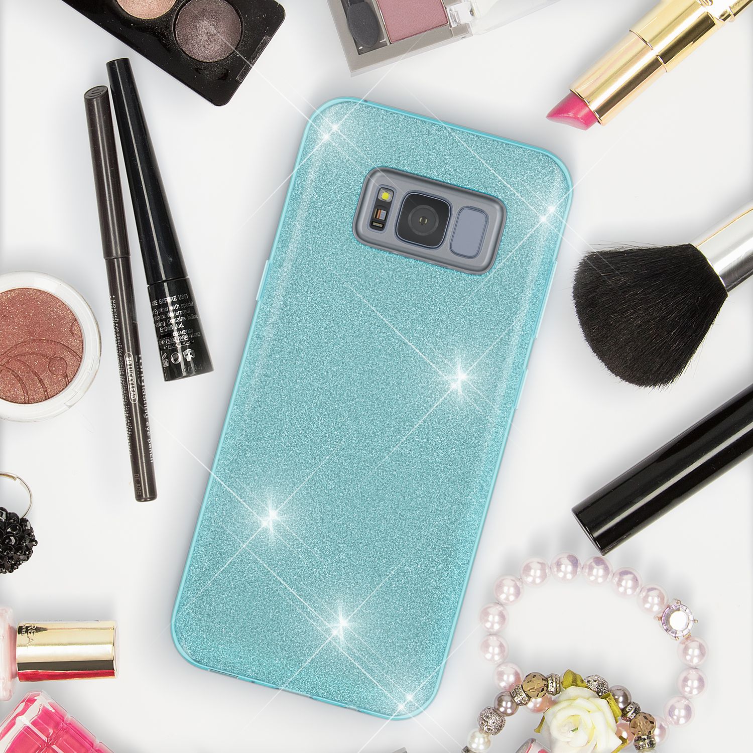Samsung Galaxy S8 Plus Handy Hülle von NALIA, Glitzer Silikon Cover Case Schutz Türkis NALIA Protective Hülle