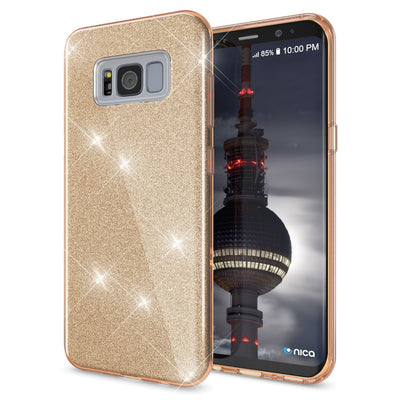 NALIA Glitzerhülle für Samsung Galaxy S8 Plus – Funkelnder Glitzer-Look & Grip – SHINEPOP (Silikon Case) – Marke aus Berlin Silber NALIA Protective Hülle