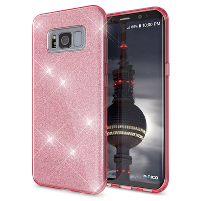 NALIA Glitzerhülle für Samsung Galaxy S8 Plus – Funkelnder Glitzer-Look & Grip – SHINEPOP (Silikon Case) – Marke aus Berlin Pink NALIA Protective Hülle