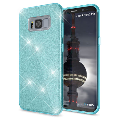 NALIA Glitzerhülle für Samsung Galaxy S8 Plus – Funkelnder Glitzer-Look & Grip – SHINEPOP (Silikon Case) – Marke aus Berlin Türkis NALIA Protective Hülle