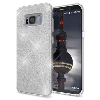 NALIA Glitzerhülle für Samsung Galaxy S8 Plus – Funkelnder Glitzer-Look & Grip – SHINEPOP (Silikon Case) – Marke aus Berlin Silber NALIA Protective Hülle