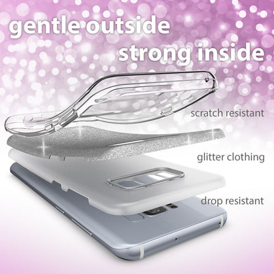 NALIA Glitzerhülle für Samsung Galaxy S8 Plus – Funkelnder Glitzer-Look & Grip – SHINEPOP (Silikon Case) – Marke aus Berlin Silber NALIA Protective Hülle