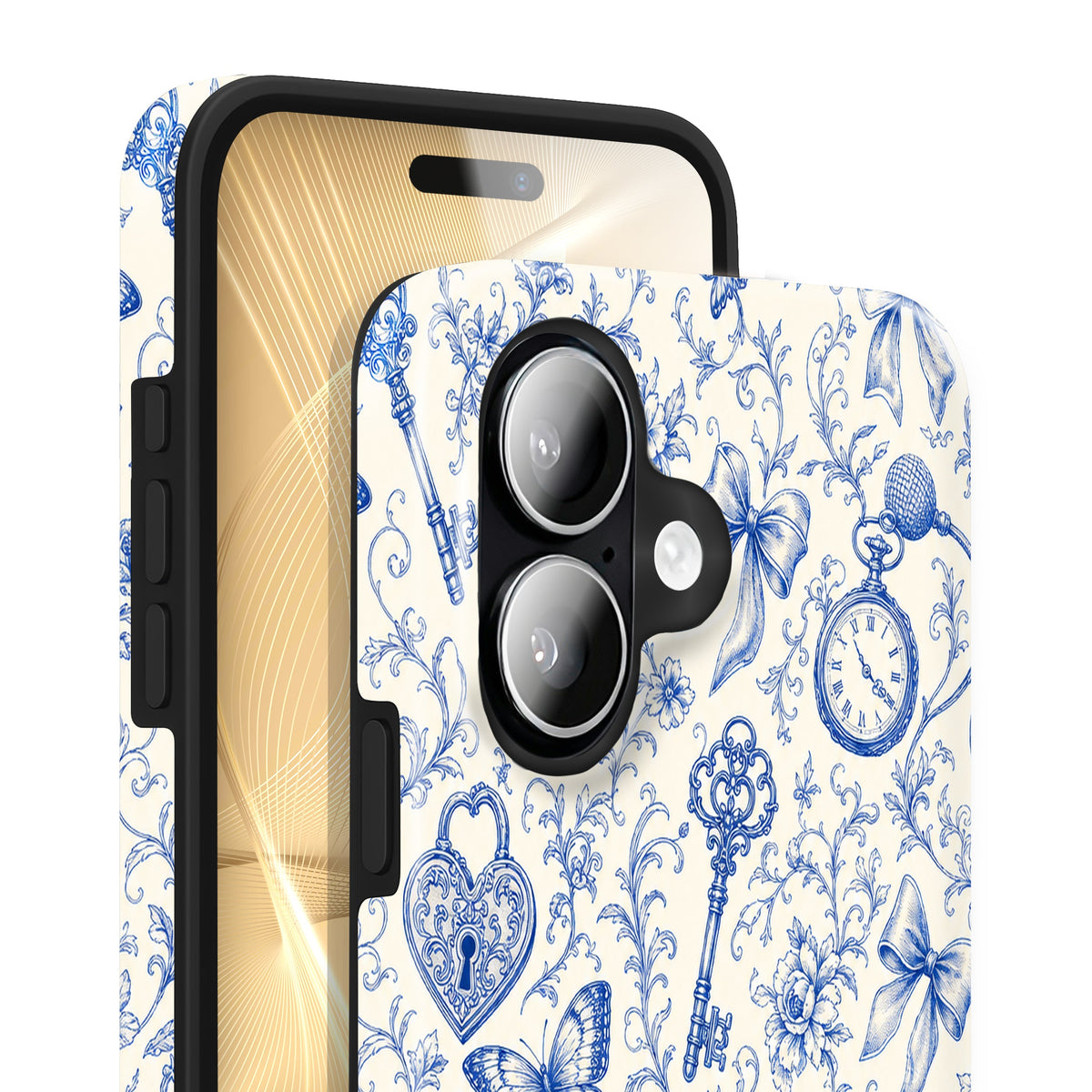 Toile iPhone 17 Hülle mit Toile de Jouy, Vorderseite und Rückseite mit Kamera