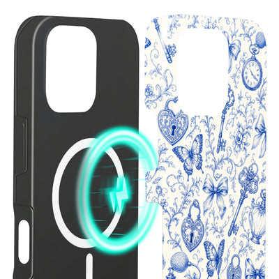 Toile iPhone 16 Pro Max Hülle mit Toile de Jouy, Innenseite mit Magnetring, kompatibel mit MagSafe-Zubehör